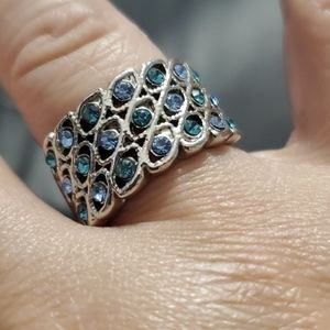 Aquamarine and Blue Topaz Crystal Ring Size 7